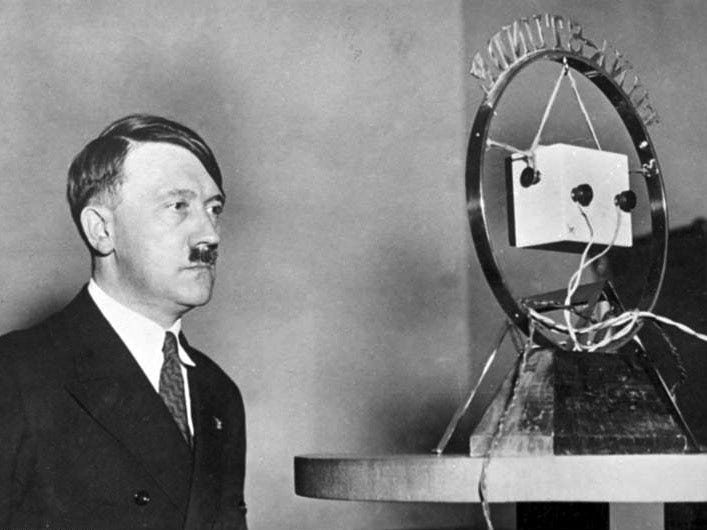 Adolf Hitler in front of radio microphone in a radio speech the day after he became the Reichskanzler (1 February 1933)