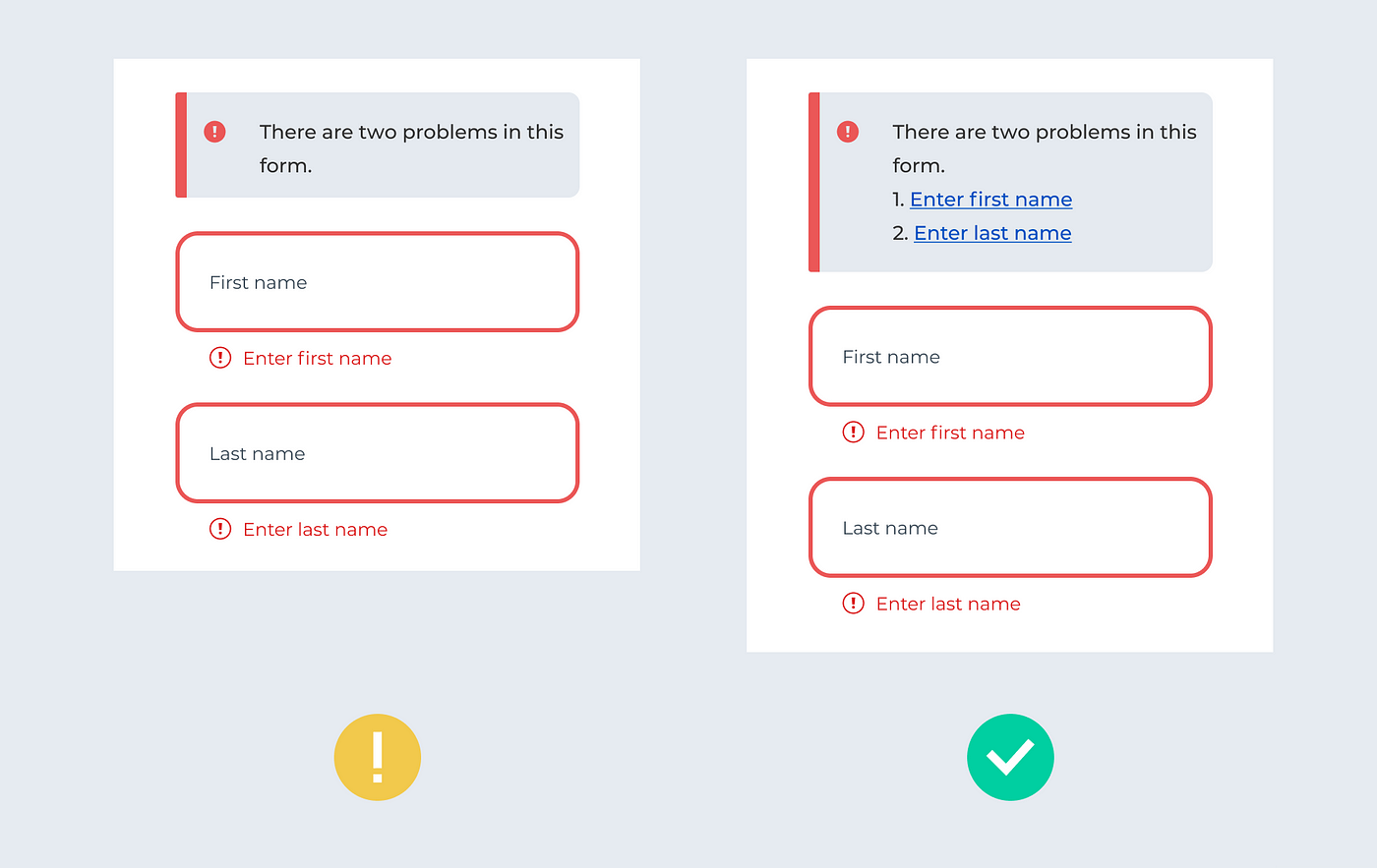 Displaying links in the error message to help users quickly navigate to the error field.