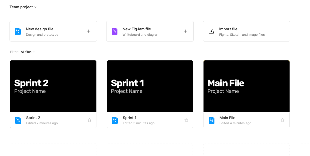 A screenshot from Figma show projects divided into sprints.