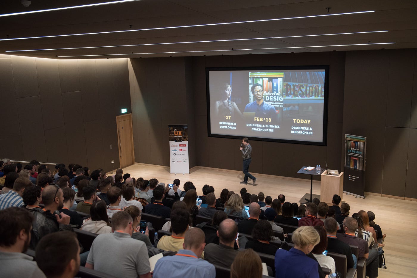 Me running The UX Conference at the Design Museum in 2018