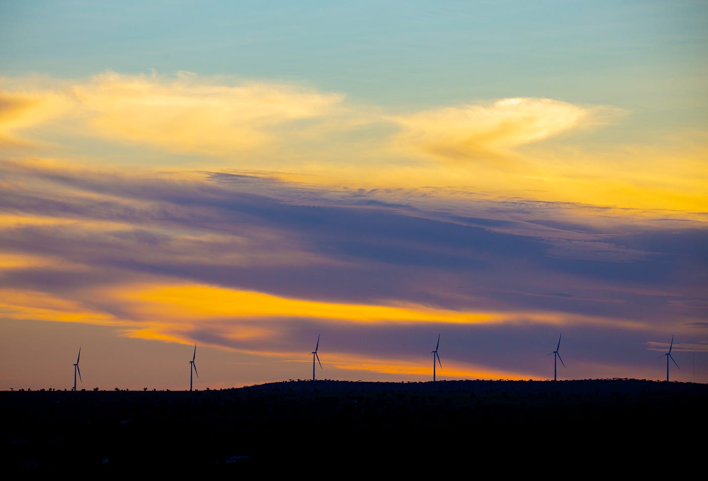 The Kipeto Wind Farm at sunset