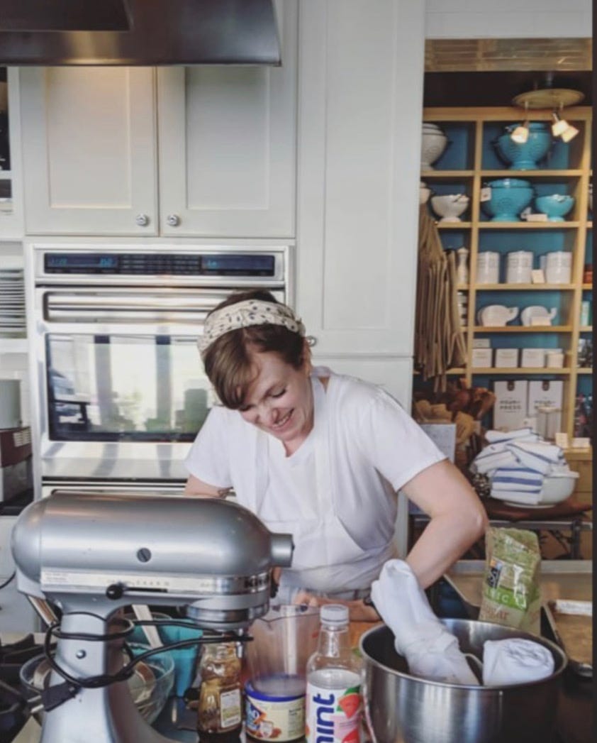 Sara May, a hospitality professional and writer, baking.