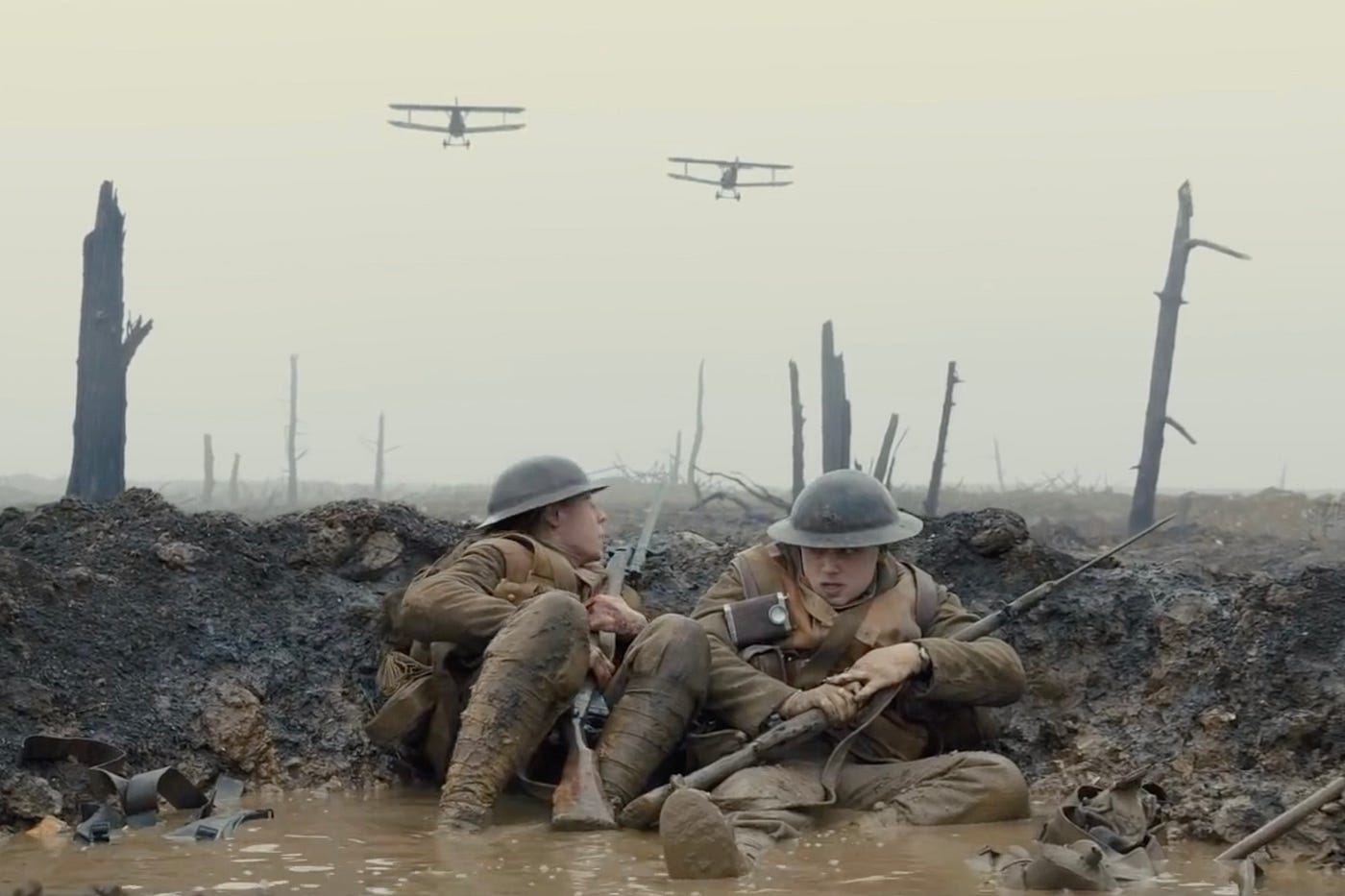 George MacKay and Dean-Charles Chapman in the trenches in 1917.