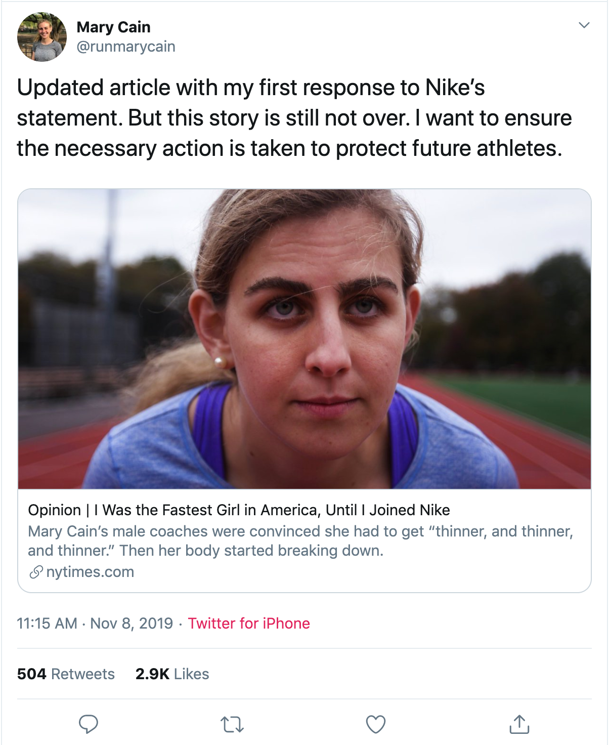 Track star Mary Cain tells her story how the Nike Oregon Project outran her  emotional and physical health | by Lianna Inthavong | Medium
