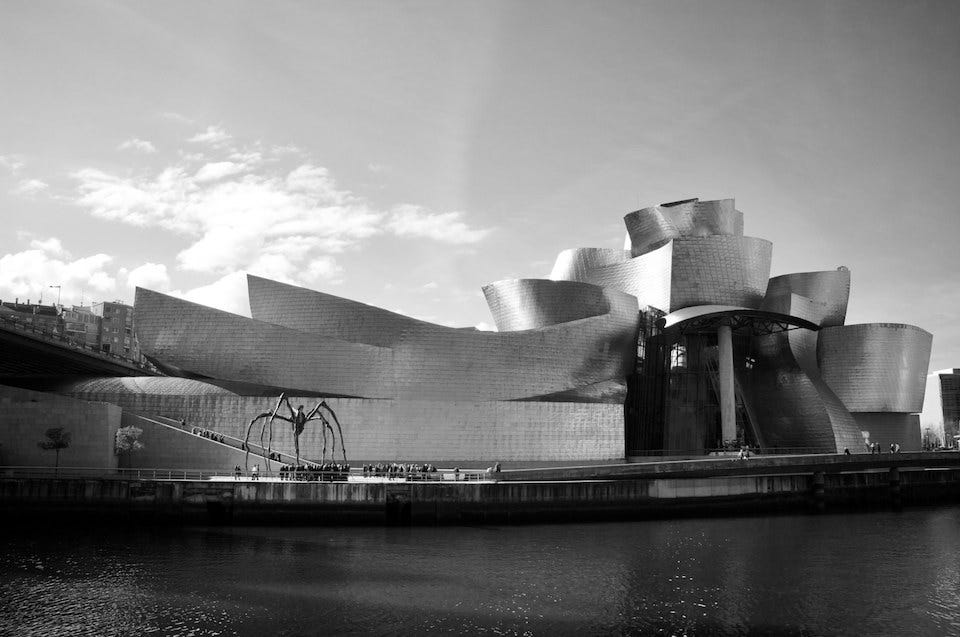 The Guggenheim Bilbao in black and white