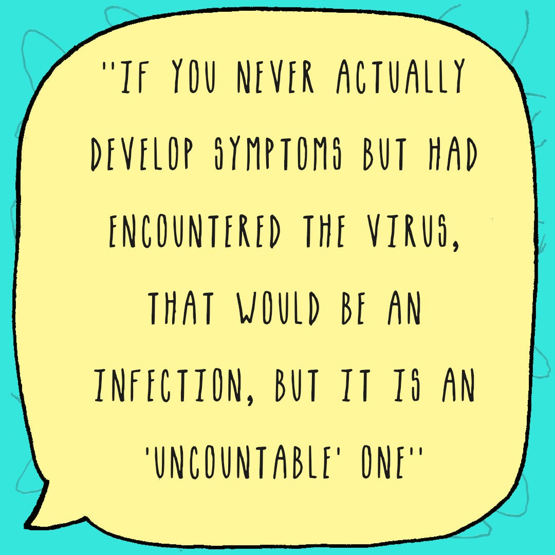 If you never actually develop symptoms but had encountered the virus, that would be an infection, but it is ‘uncountable’ .