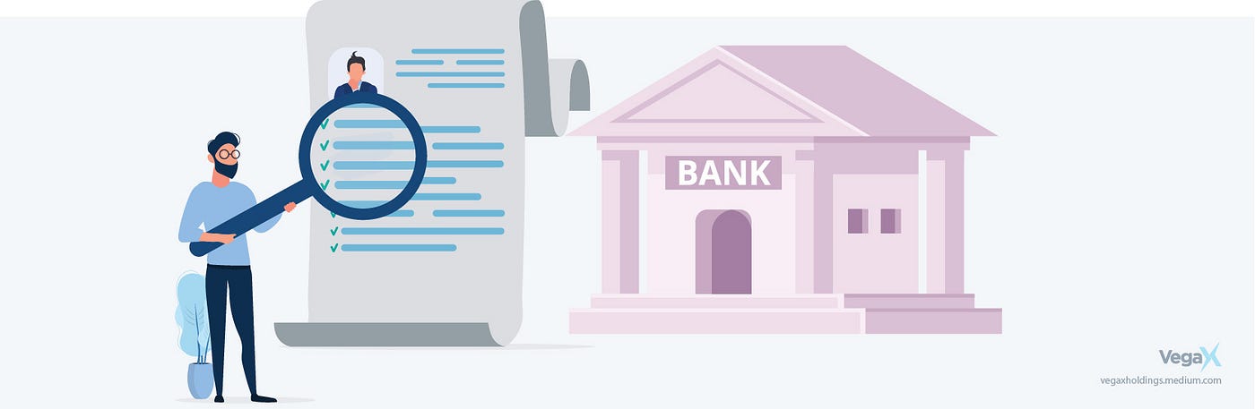 image of a bank and someone with a magnifying glass