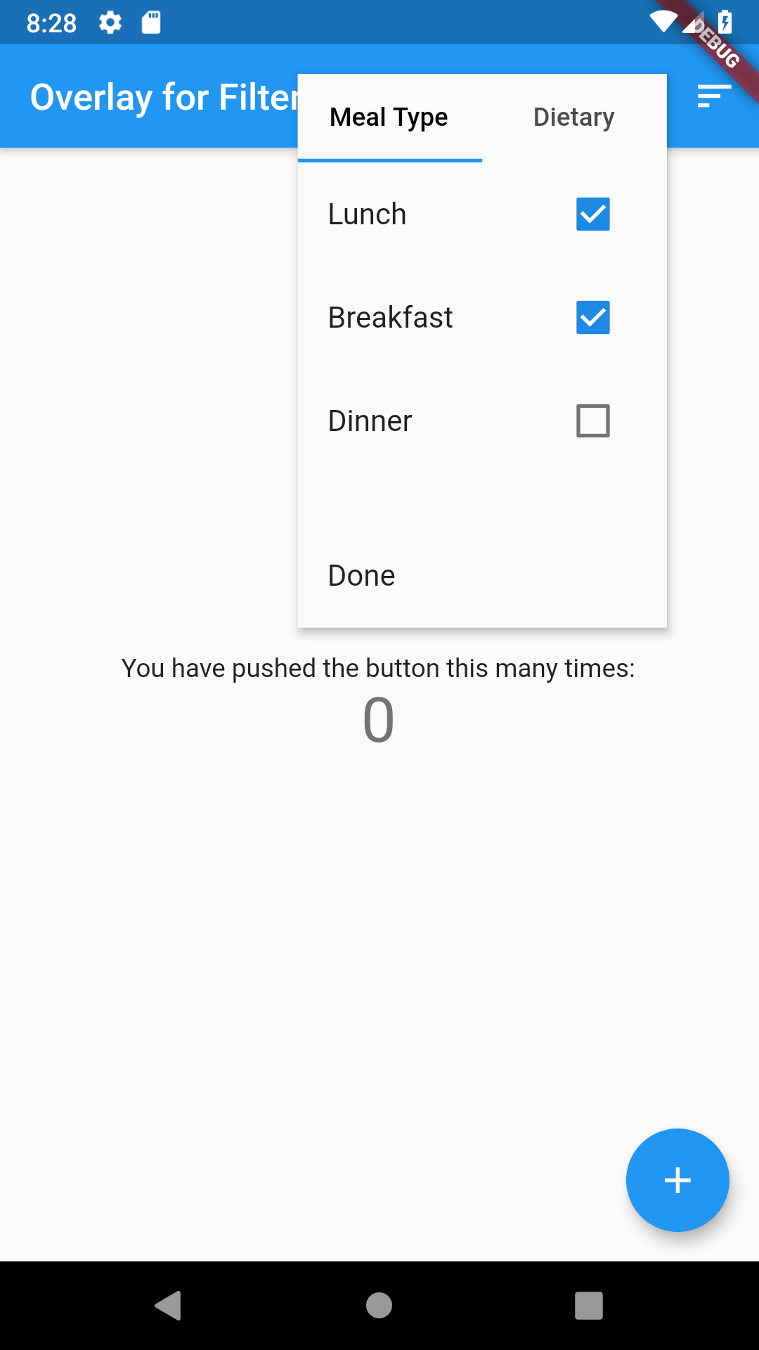 Flutter Overlay for Filtering. Overlays let independent child widgets