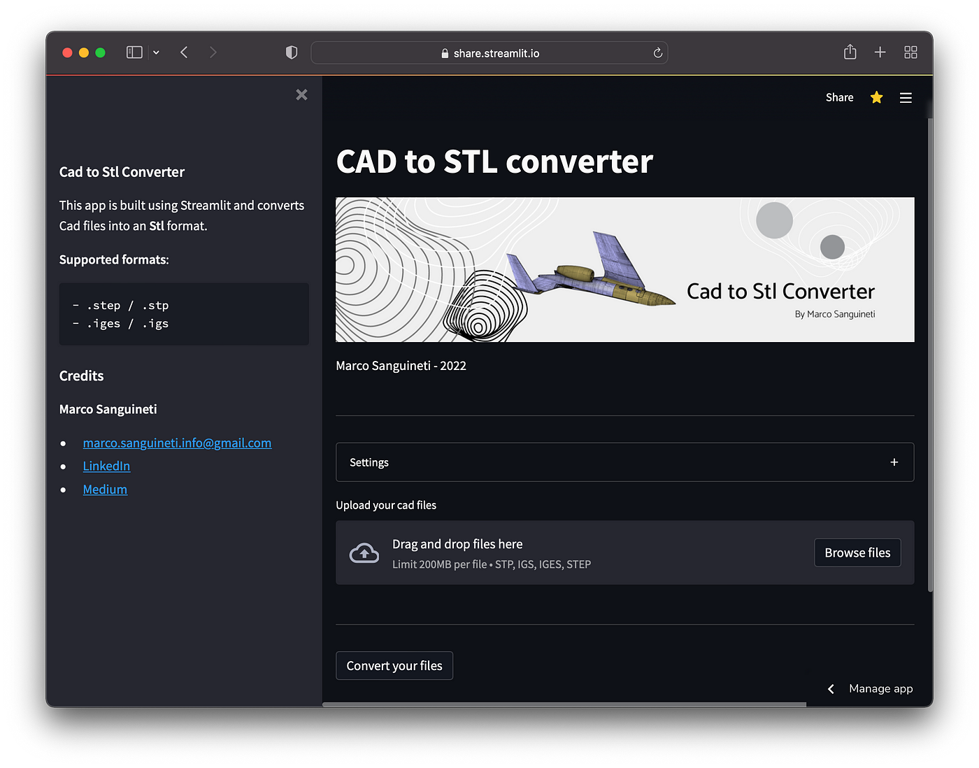 Create and deploy a Cad to .stl converter: Streamlit and Python | by Marco  Sanguineti | Towards Data Science