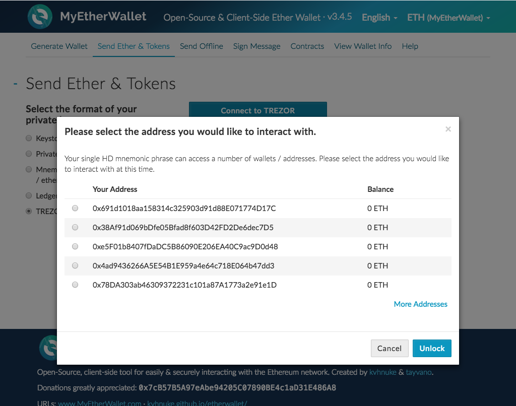 Can you store ethereum on trezor one