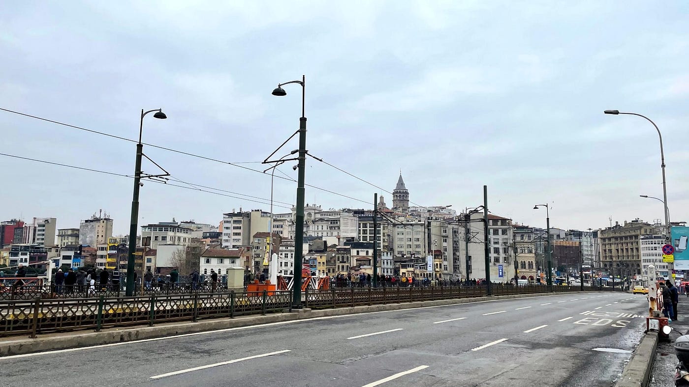 A view of the Beyoğlu from the Galata Bridge.