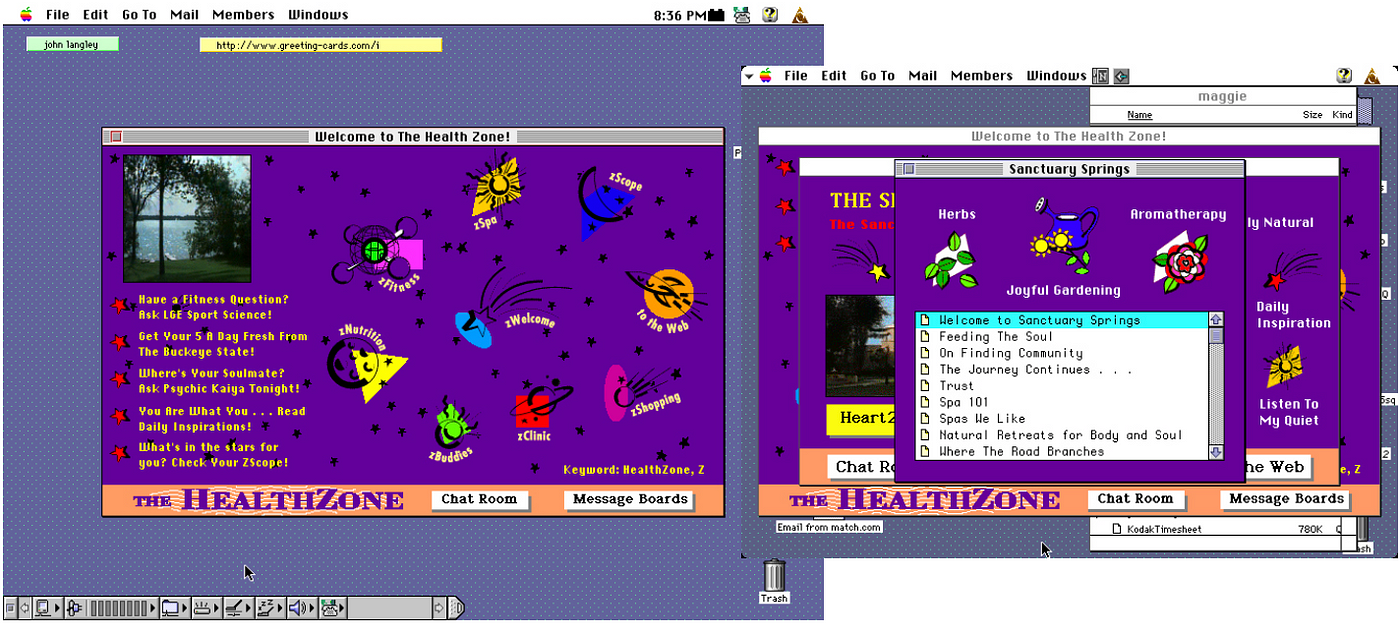 Screenshots from The HealthZone, an AOL greenhouse partner, designed by the author.