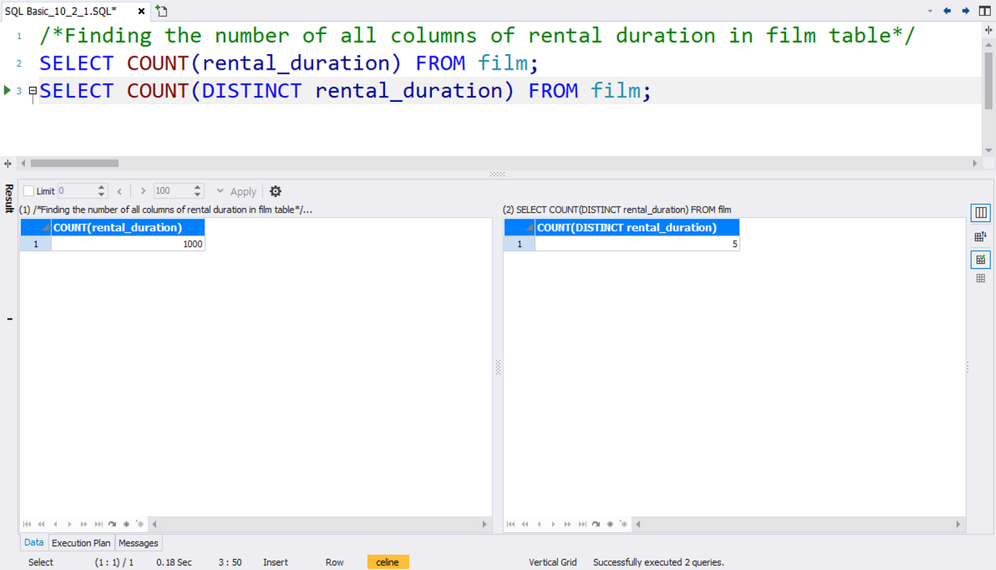 Sql Basic What Is The Total Length Of All The Films Added Together Sql Count Sum By Sqlgate Global Sqlgate Medium