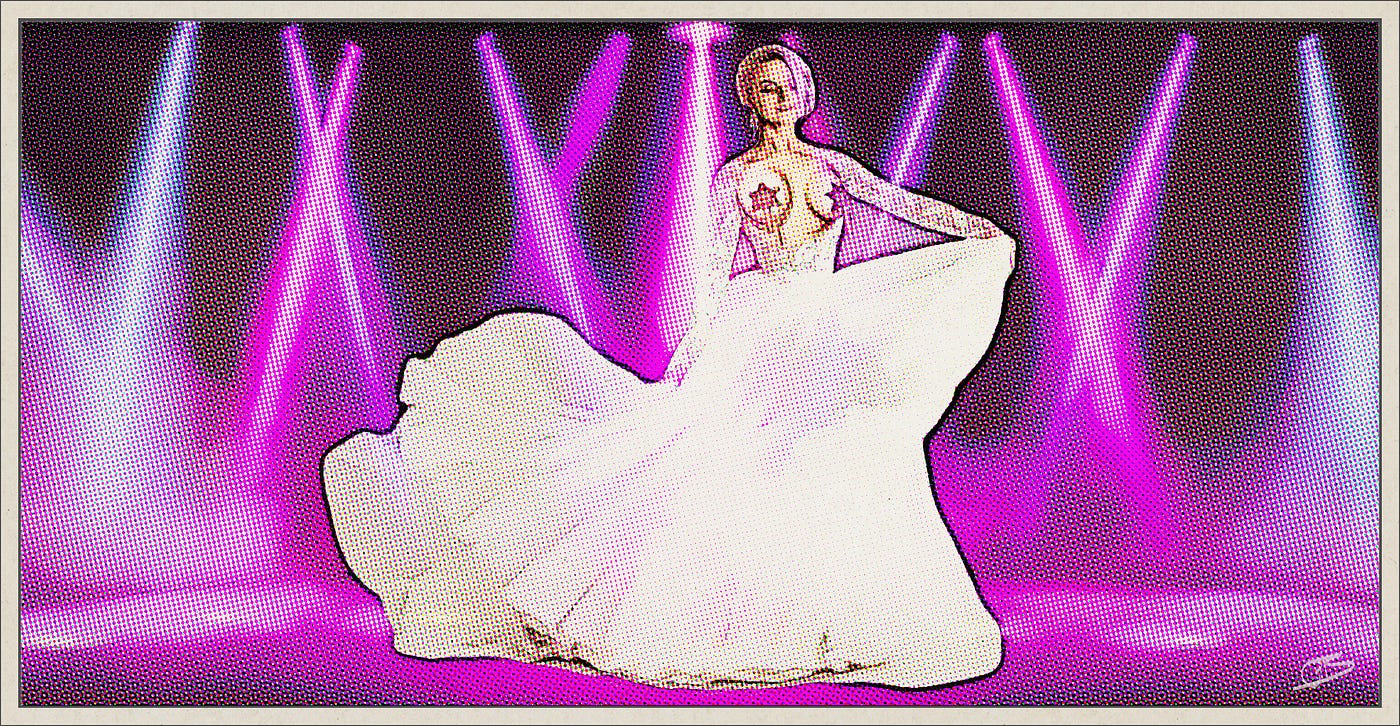 Stripper in wedding dress