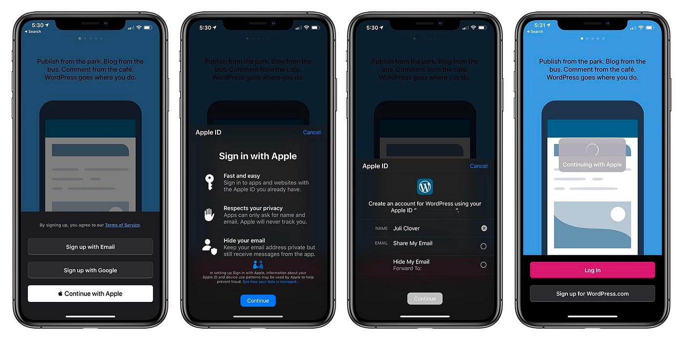 Sign up with Apple, mobile view