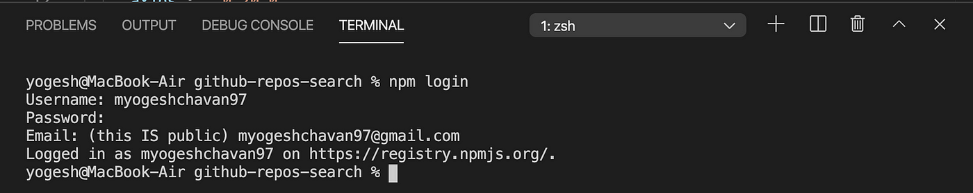 saisie des identifiants npm