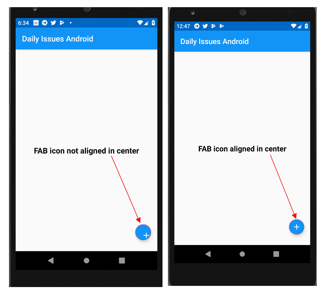 5 Daily issues AndroidFloating Action Button Icon not aligned centre