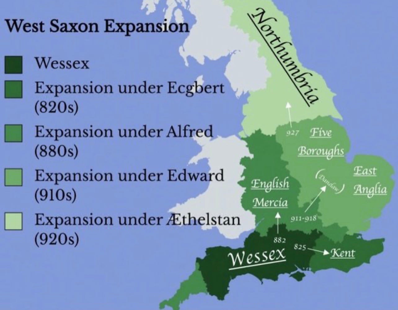 The Map of the Creation of the Kingdom of England via West Saxon 