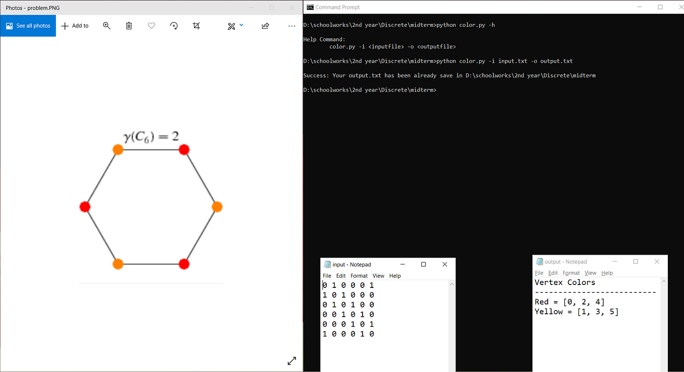 Graph coloring using adjacency matrix — Discrete Math Problem by