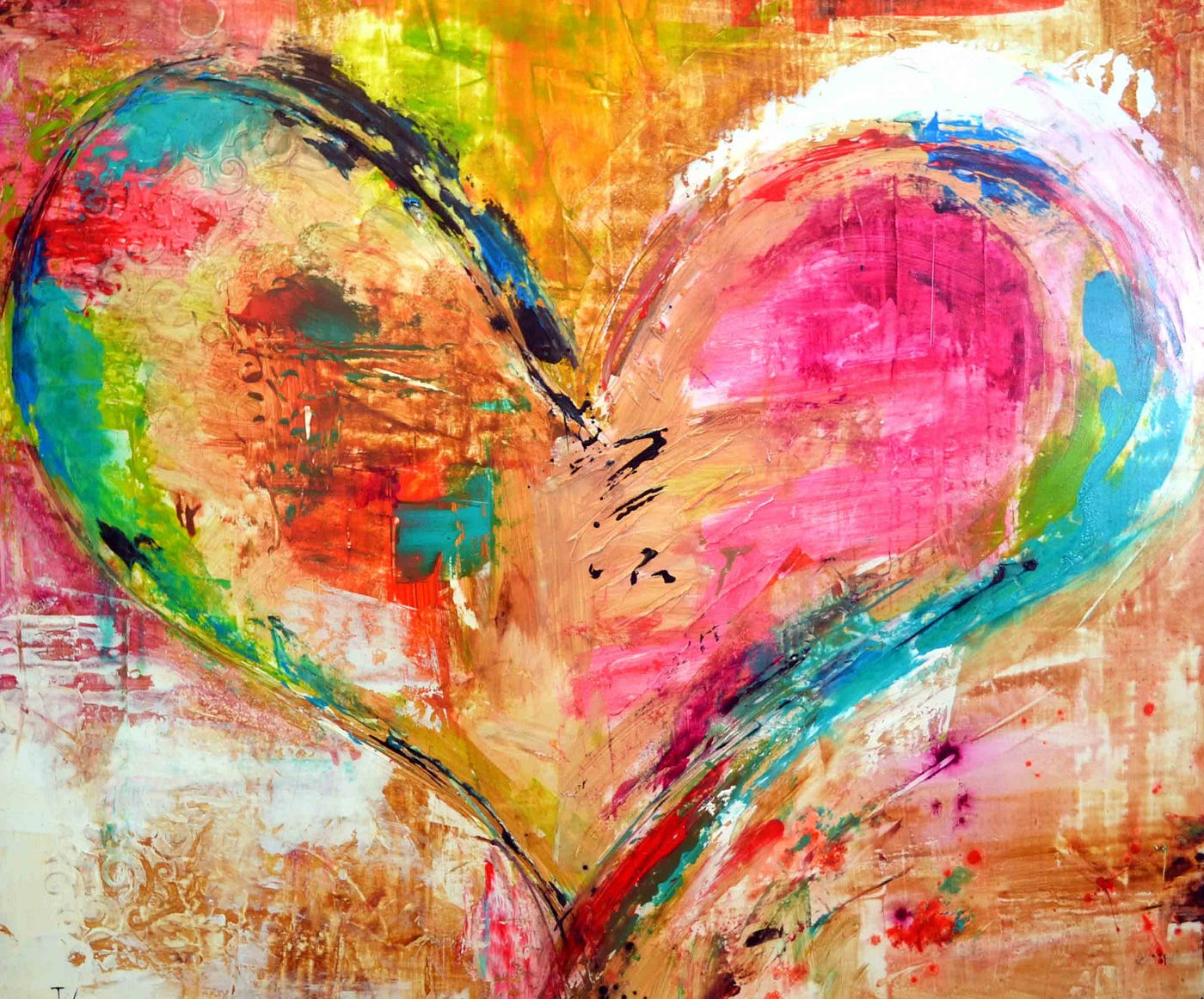 Heart painted with many different pastel colors.