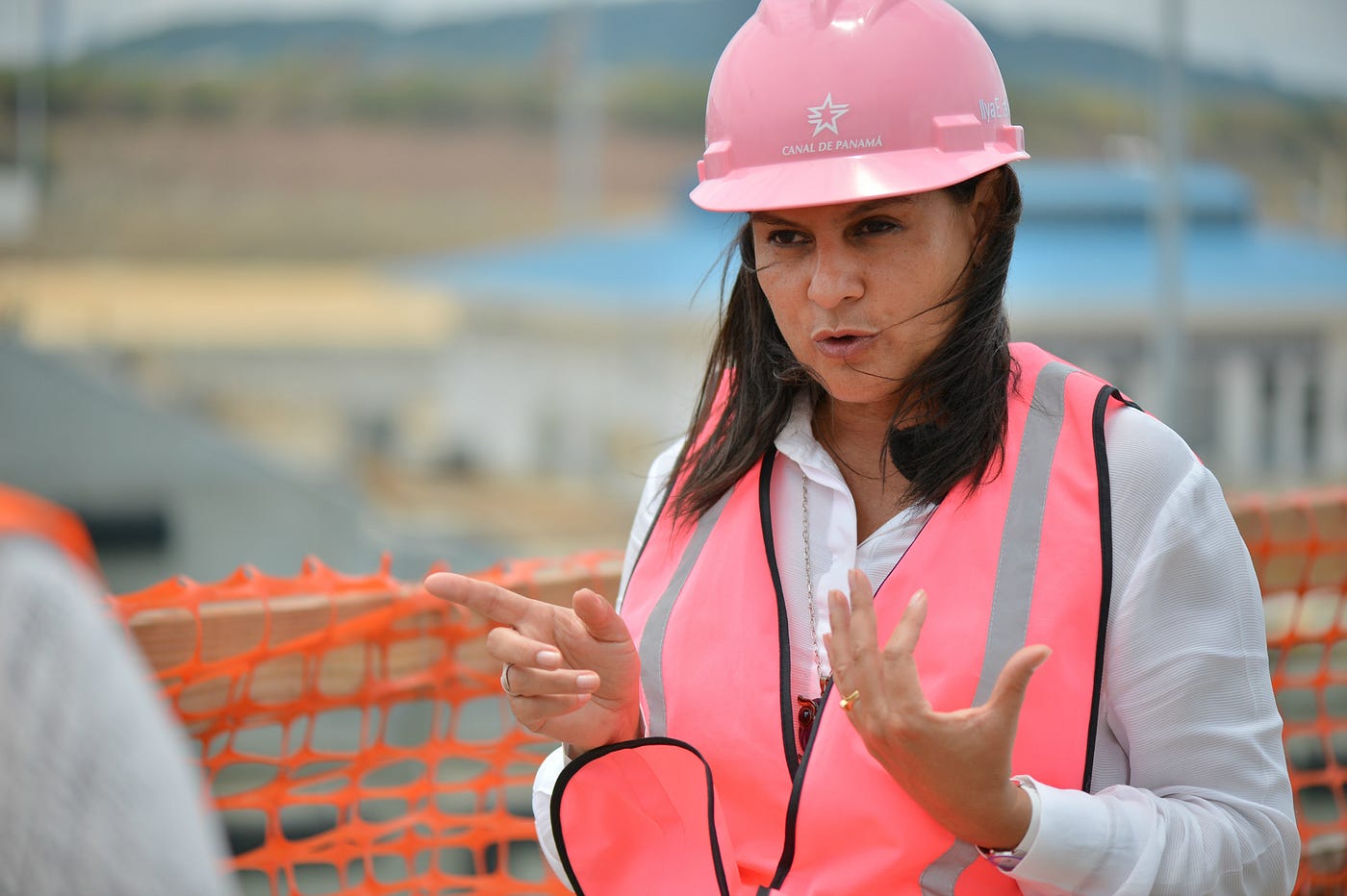 Panama Canal engineer's pink hard-hat 