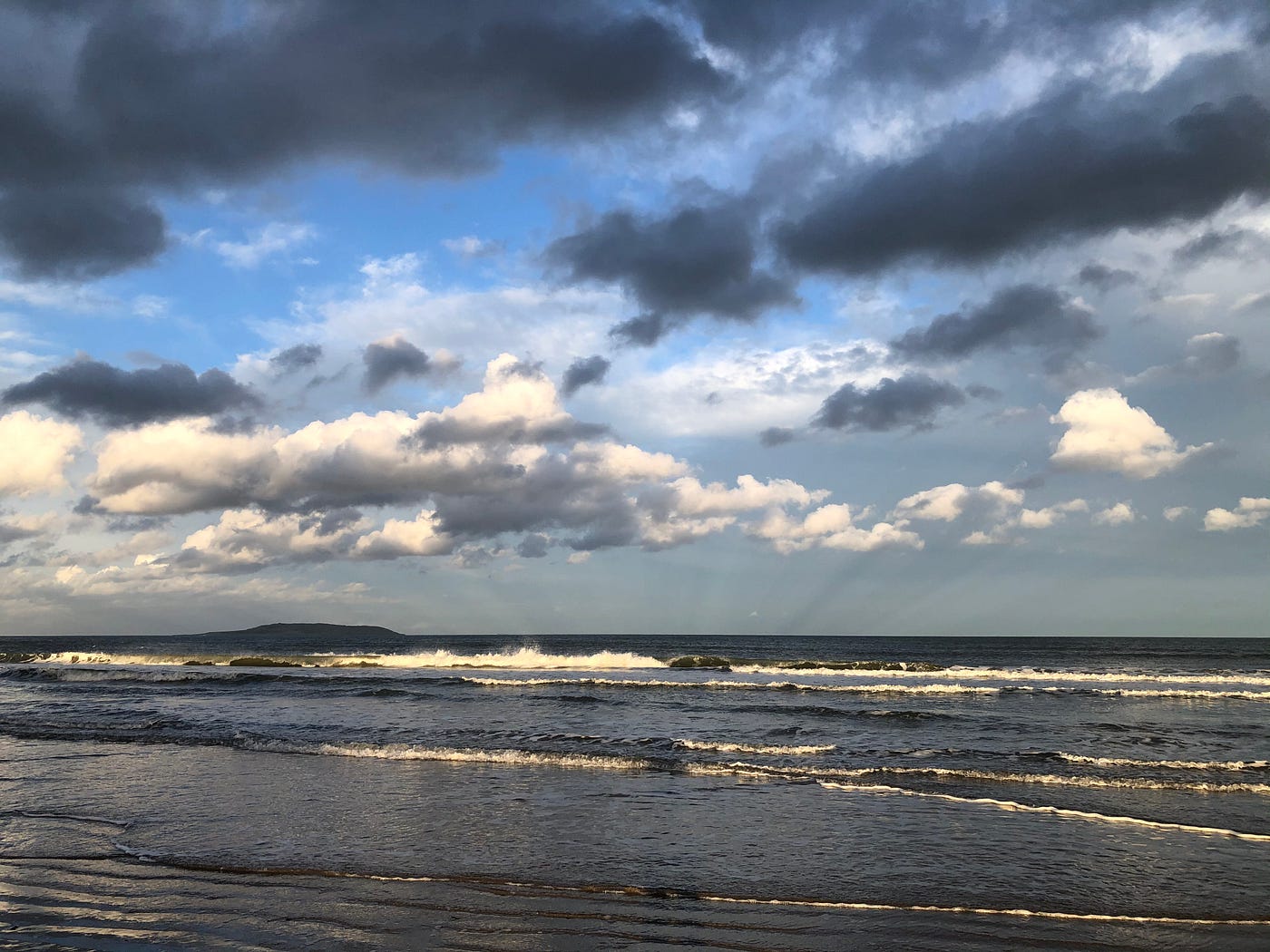 Sea, Island, white and dark clouds