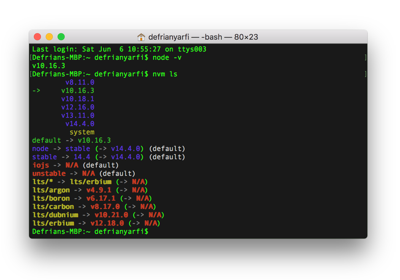 nvm ls — Check all available version with the new v14.0.0 version