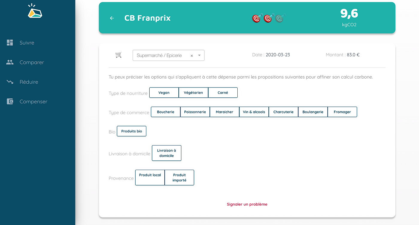 Écran Carbo Indicateurs Dépenses