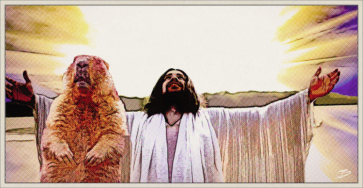 Jesus and groundhog celebrate the sunrise