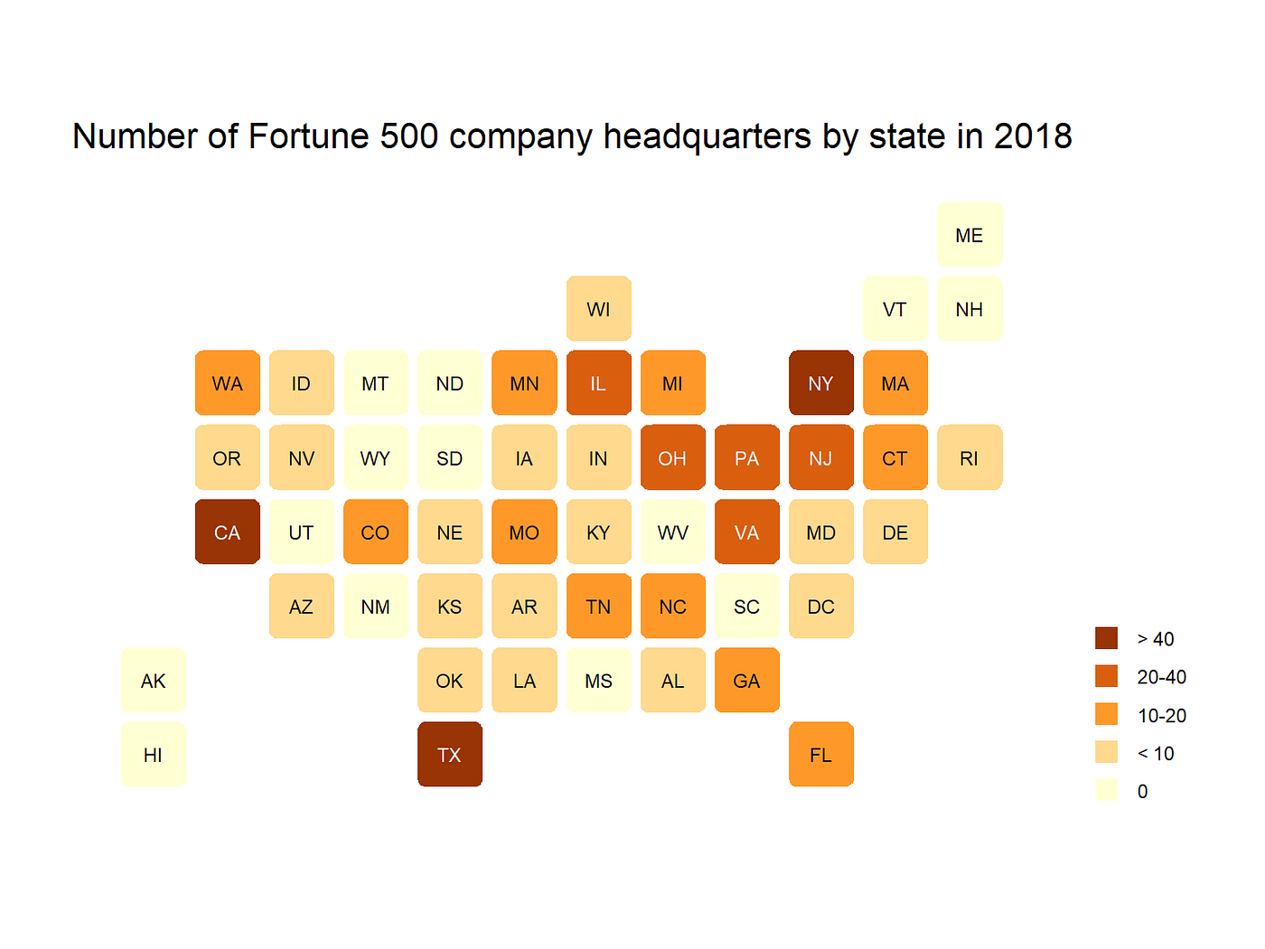 Maps of where the Fortune 500 companies in R | by Wenjun | Medium