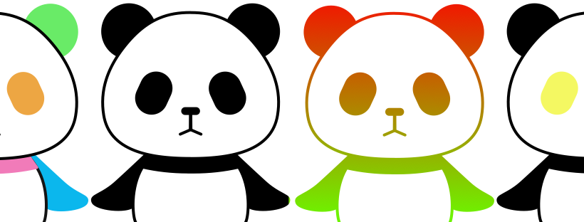 One unstyled panda and three styled pandas: one with various colors, one with a gradient background, one with a highlight.