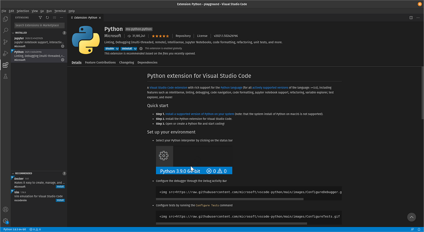 update python in visual studio code