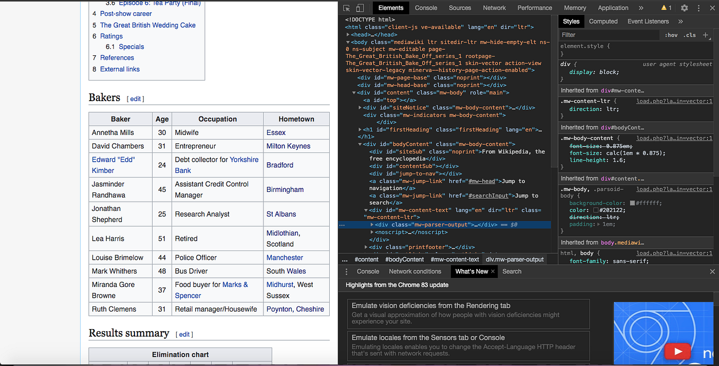 Using BeautifulSoup on Wikipedia. Using BeautifulSoup to turn (parts of)… |  by Kate Christensen | Towards Data Science