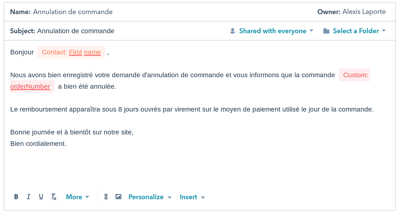 Email Template, réponsetype, modèle de réponse.. comment surveiller