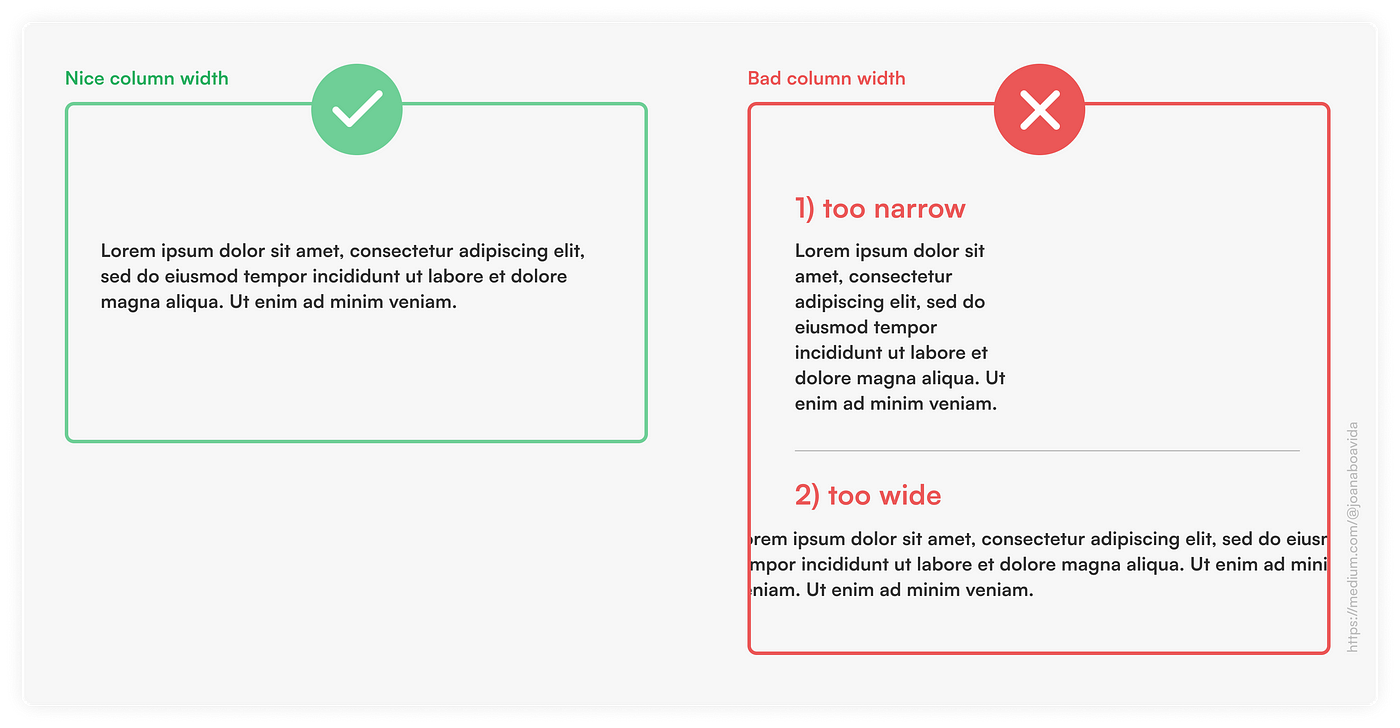 Examples of good vs. bad column widths