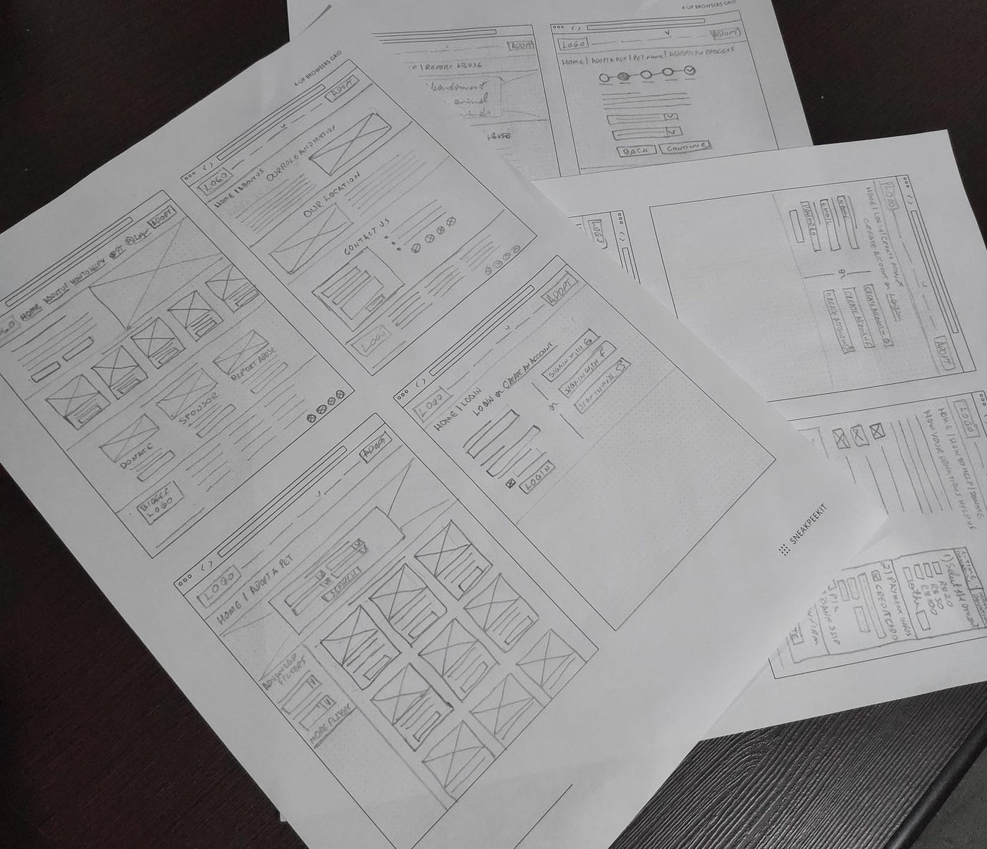 Refined paper wireframes from the previous step.