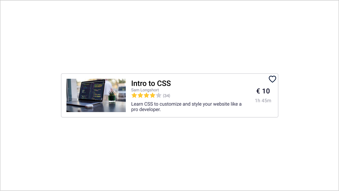 Example of a design page showing a single infomation card.