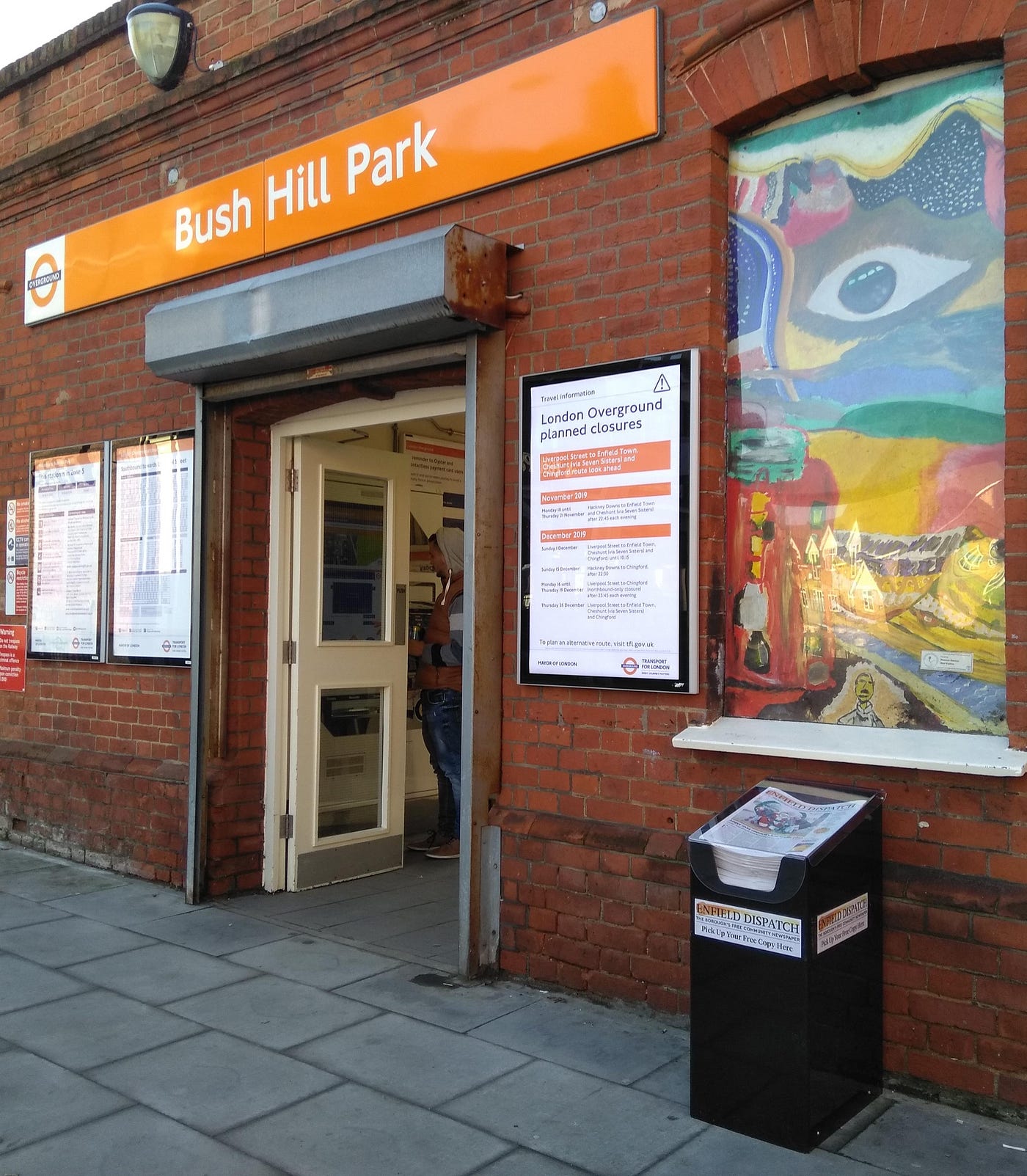 Picture of Enfield Dispatch newsstand outside Bush Hill Park London Overground station