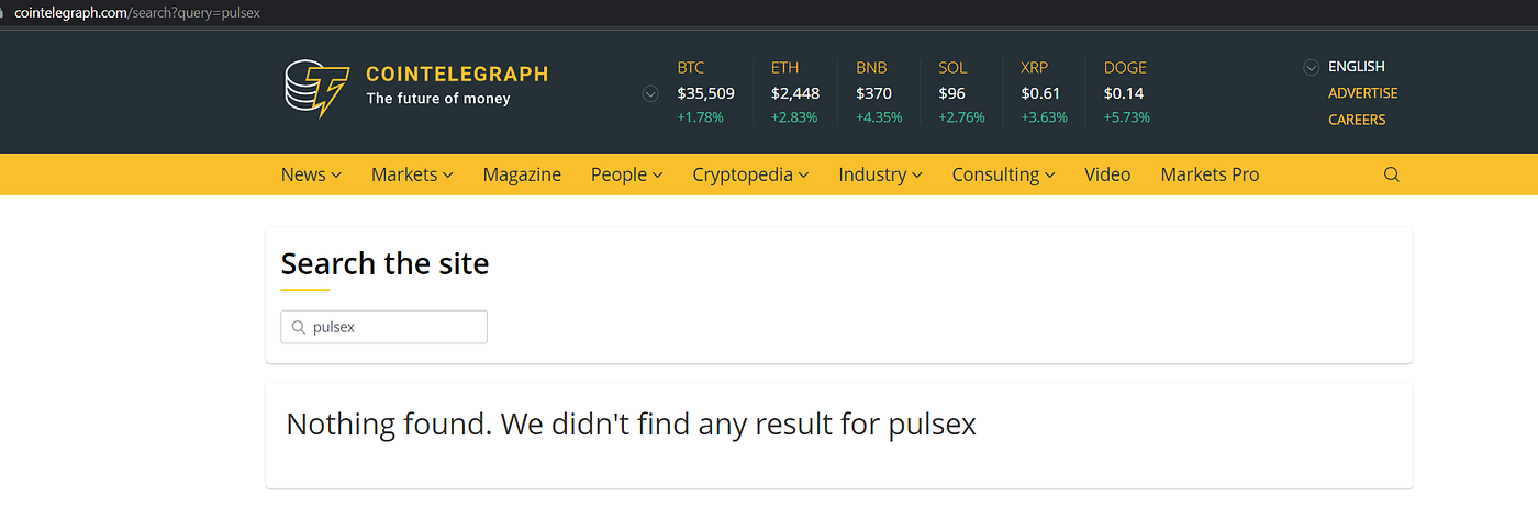 Cointelegraph does not report on PulseX