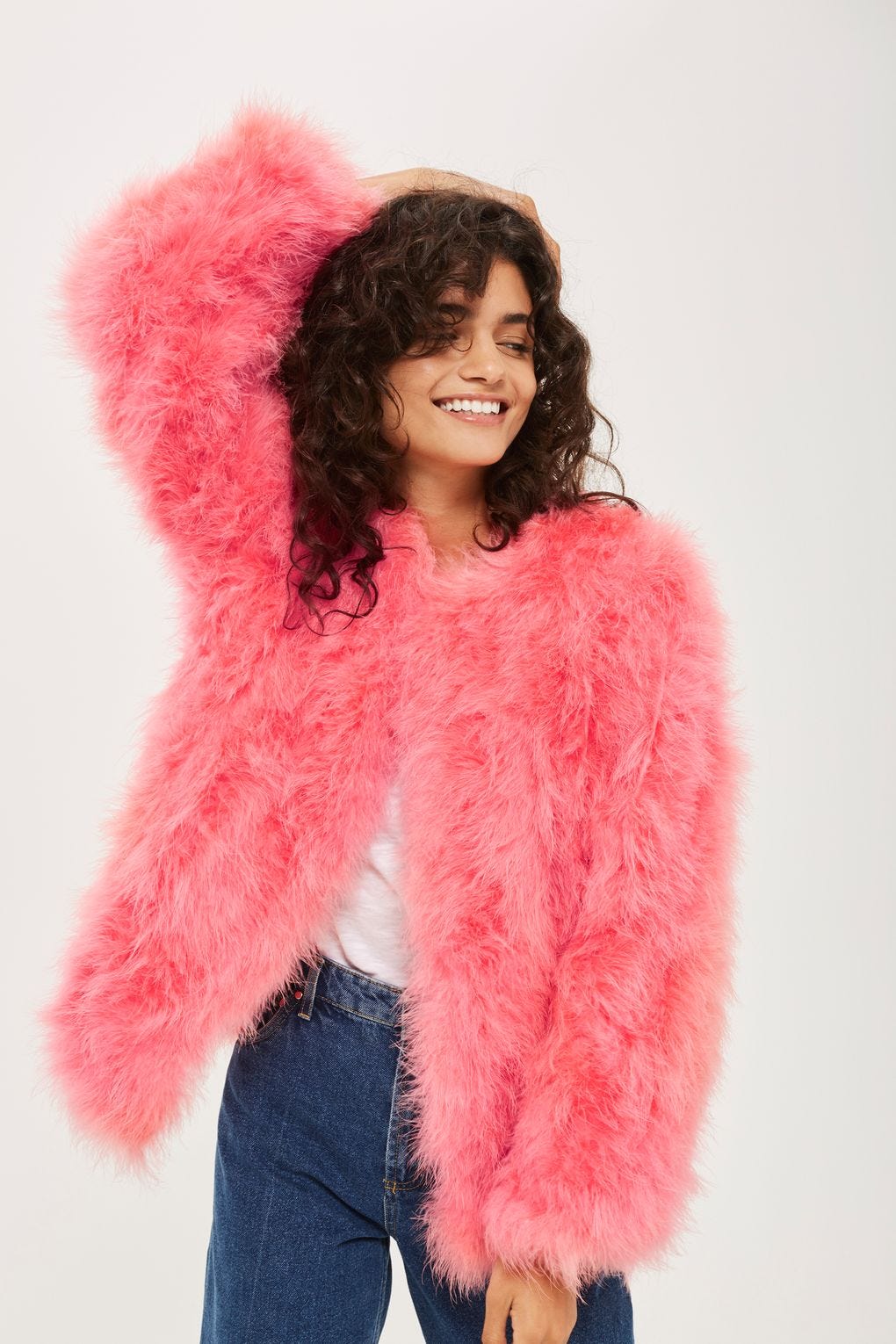 pink feather jacket