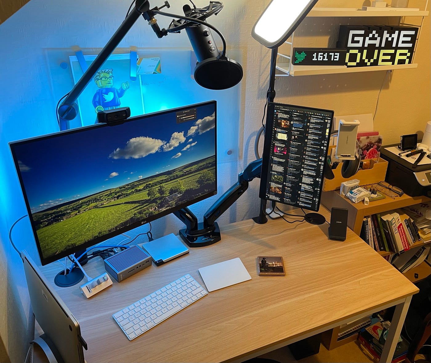 Looking across the desk space from the left