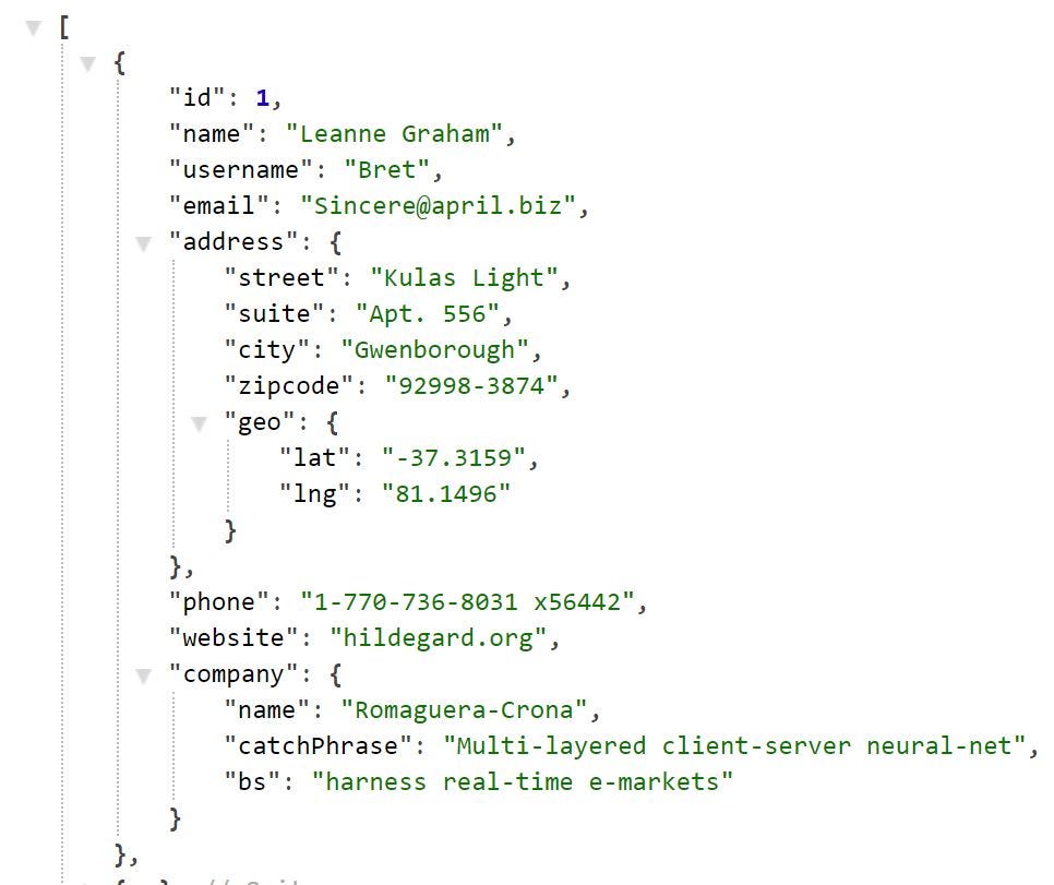 JSON format showing array of objects with properties and values
