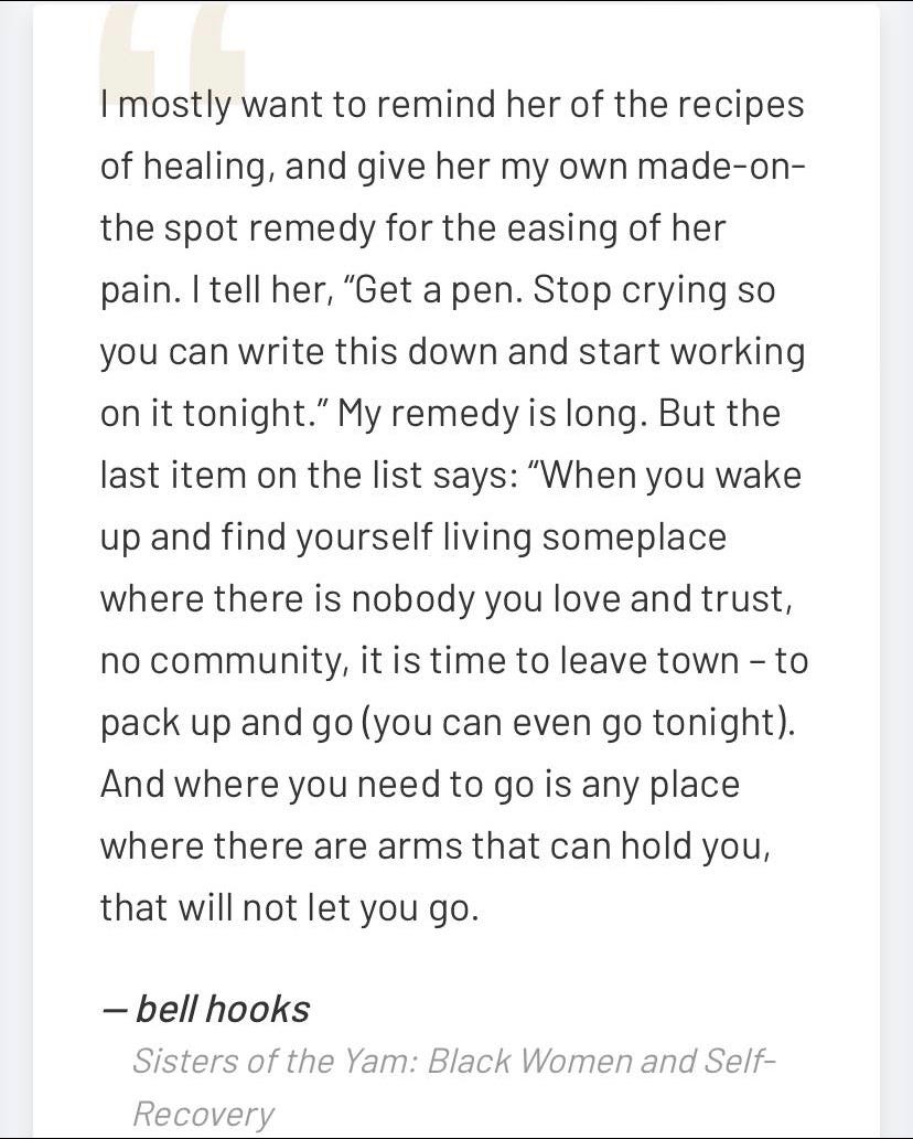 bell hooks quote on community from sisters of the yam