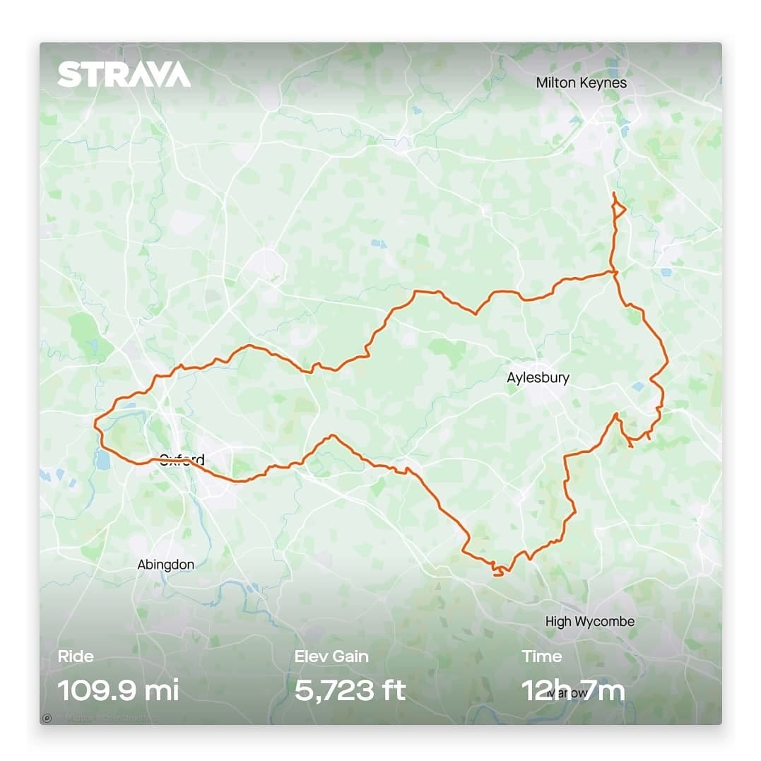 Map showing the route taken on a cycle ride