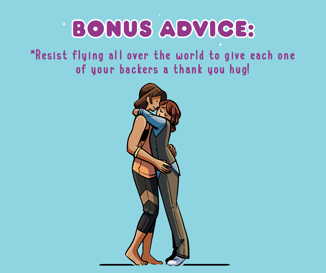 Gif offering bonus advice and two people hugging one another. 
