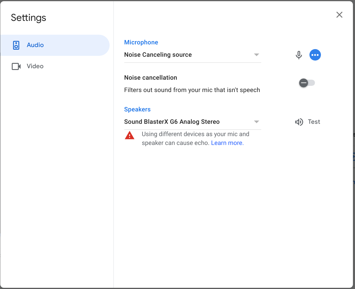 Google Meet — Microphone configuration