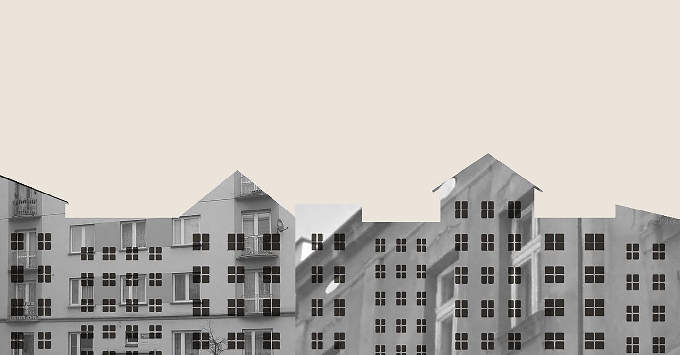 Book cover illustration of apartment buildings from the Scribe Book edition of Plunder: A Memoir of Family Property and Nazi Treasure by Menachem Kaiser