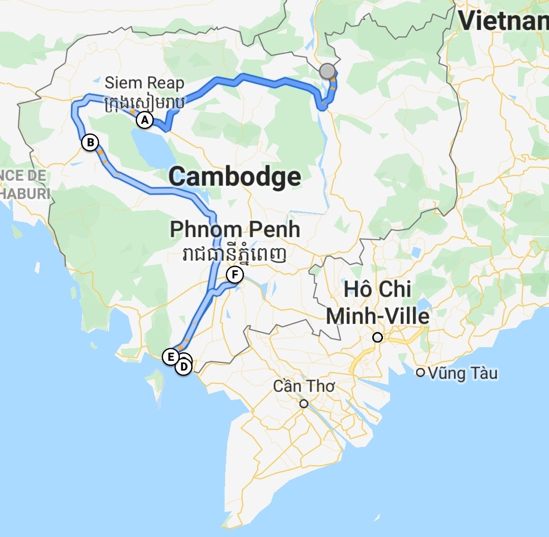 Google maps screen shot of approximate itinerary