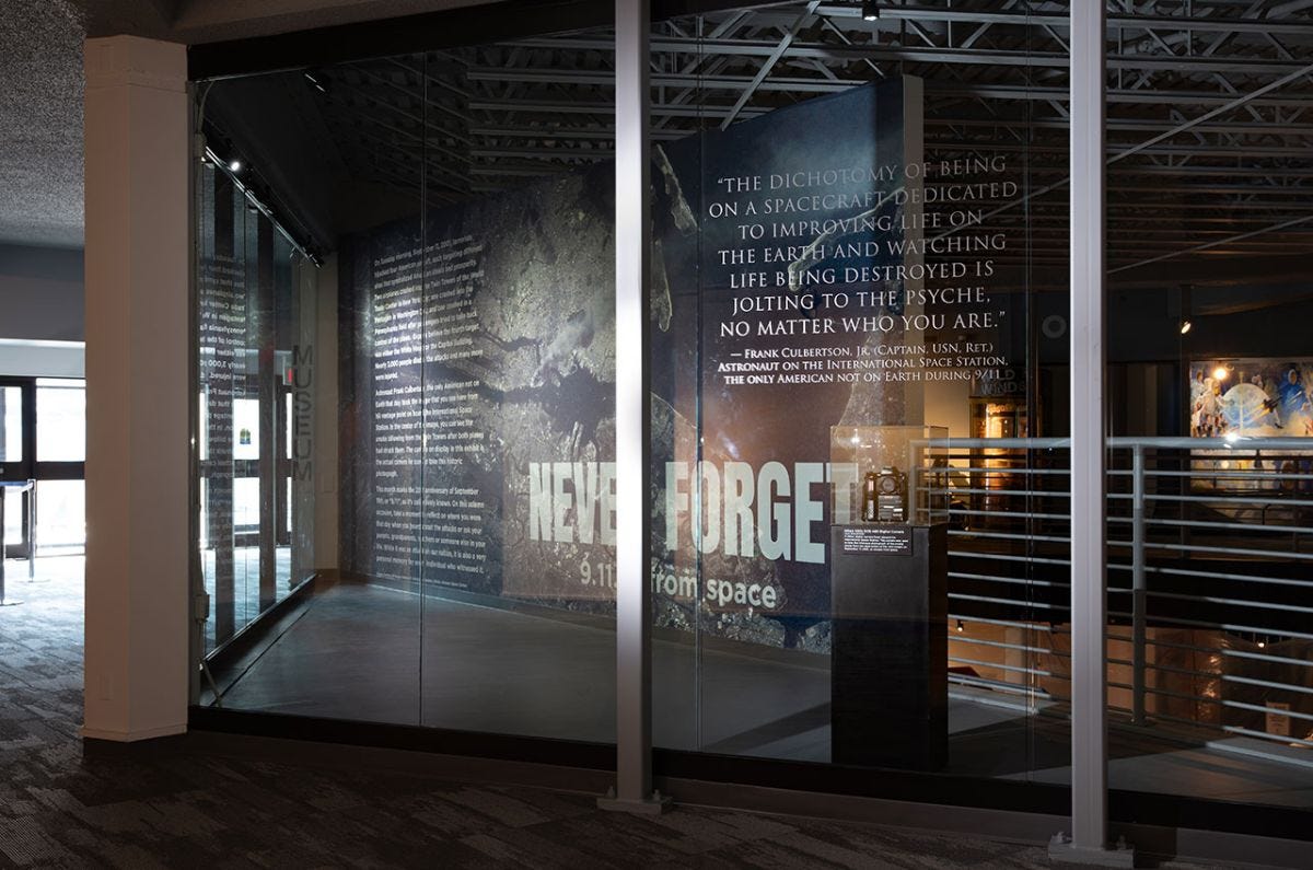 The Cosmosphere’s exhibit, “Never Forget: 9.11.2001 from Space” features the first display of the digital camera used by astronaut Frank Culbertson to capture of the aftermath of the terrorist attacks from his view on the International Space Station. (Cosmosphere)