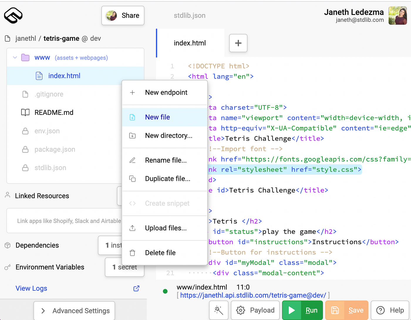 Build a Tetris game with HTML Canvas, CSS, and JavaScript on Autocode | by  Janeth Ledezma Graziani | Level Up Coding